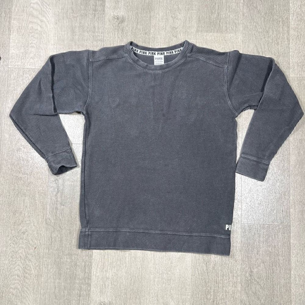 Victoria's Secret PINK Washed Campus Ribbed Crewneck Long Sleeve Pullover XS - Picture 3 of 13